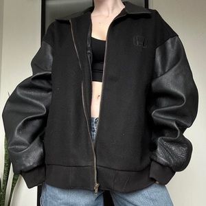 Vintage 90s Honda Varsity Style Bomber Leather Jacket
